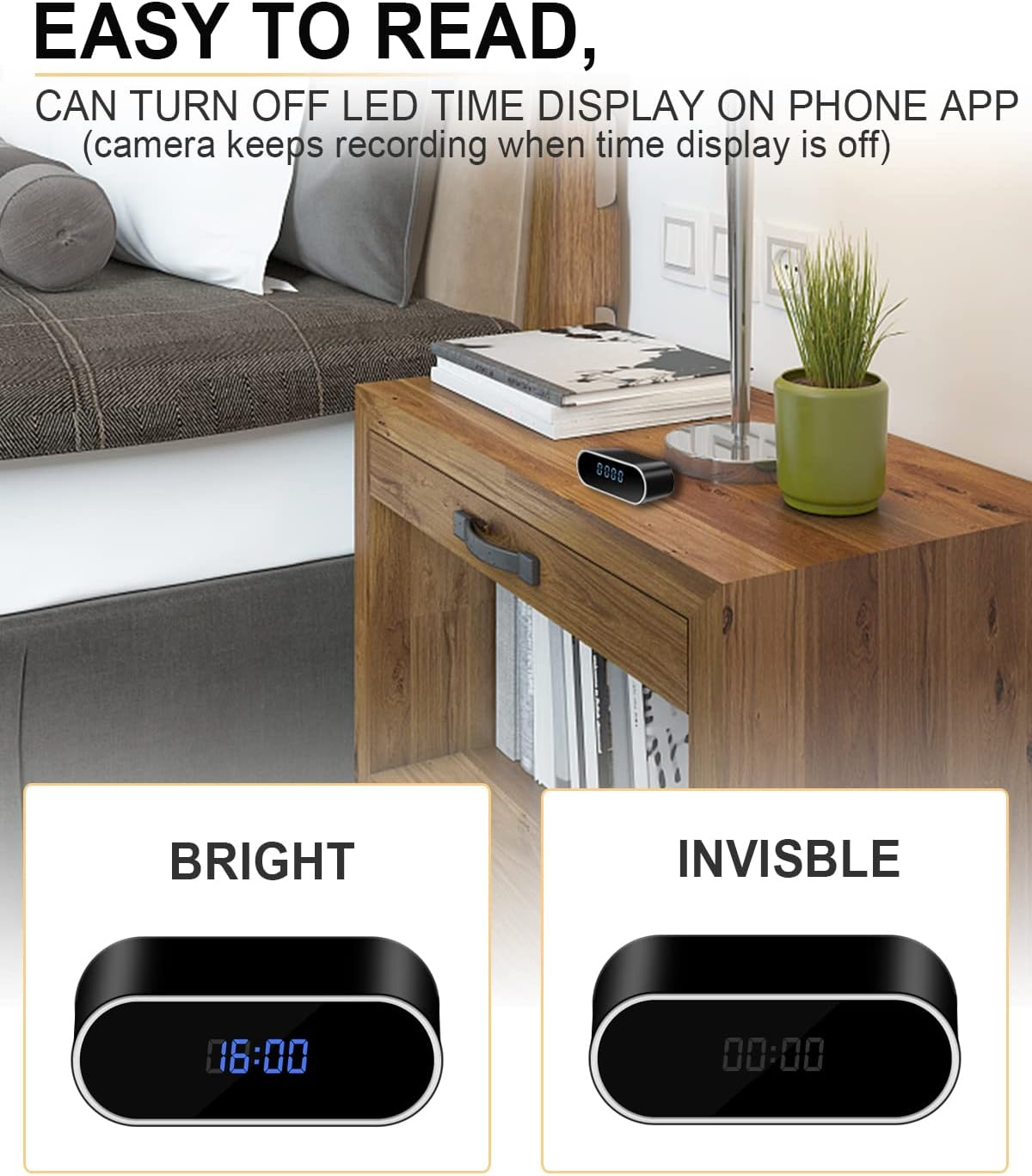 KAGMY Wifi Indoor Hidden Camera for Home Security,1080P Clock Camera with Night Vision/Motion Detection/Loop Recording, Wireless Surveillance Spy Cameras Clock image number 3