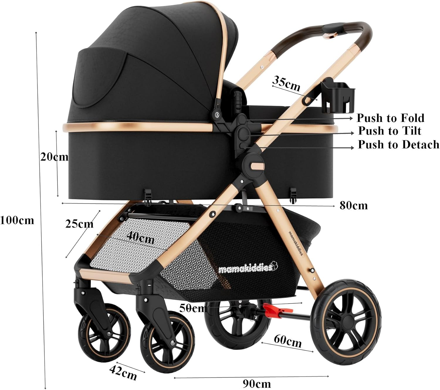 Mama Kiddies Pacto City Full Black Convertible 2In1 Aluminium Alloy Pram Stroller Bassinet image number 6