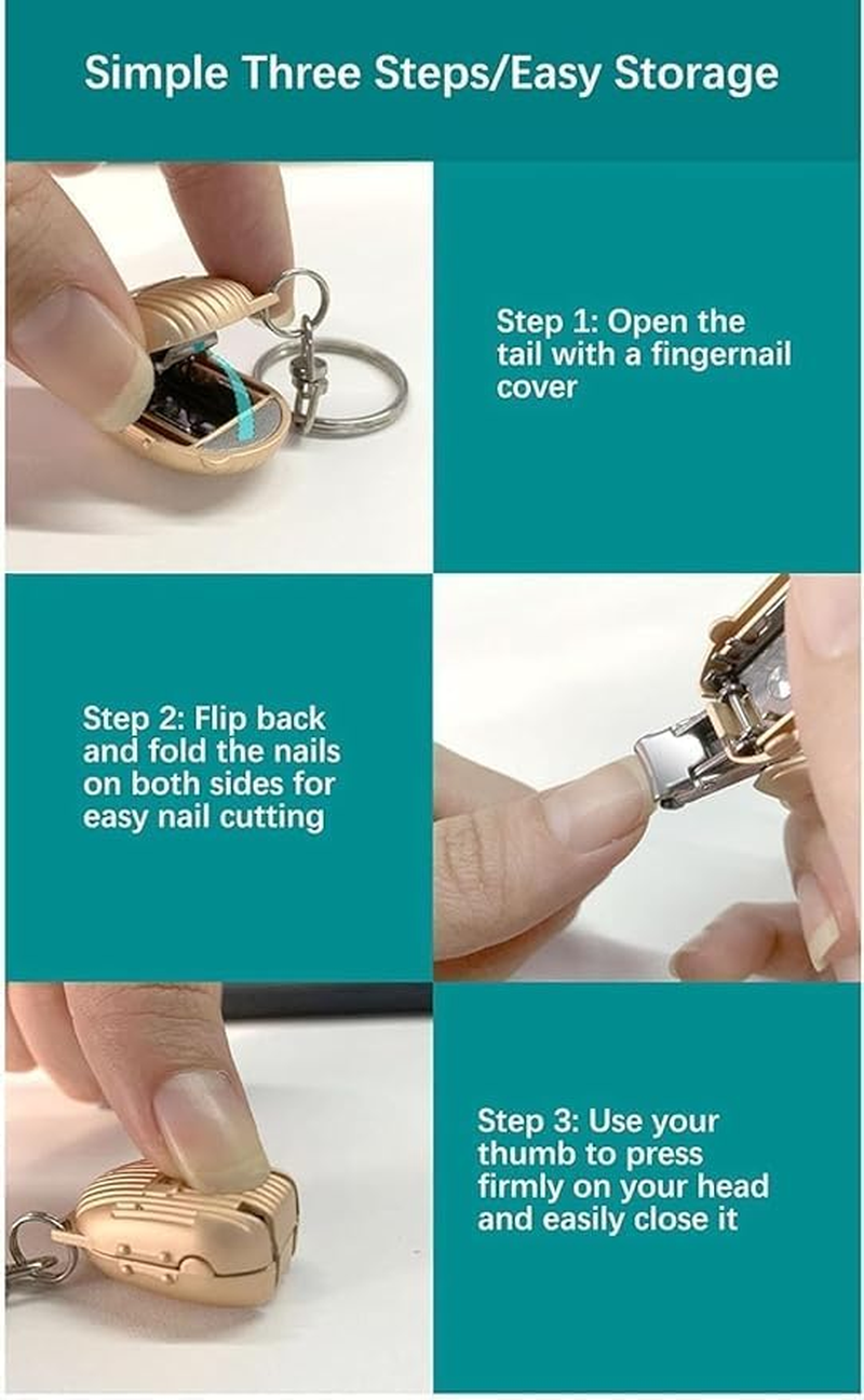 Mini Nail Clipper Keychain, EDC Travel Nail Clippers with Nail Files, Foldable Full Metal Design, 1.2"" in Length, Sharp Stainless Steel Blades (Gold), Compact image number 2