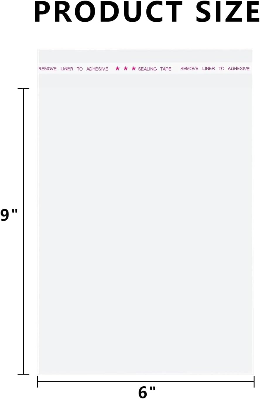 100 Pcs 6X9 Clear Resealable Cello/Cellophane Bags Good for Bakery, Candle, Soap, Cookie Poly Bags image number 2