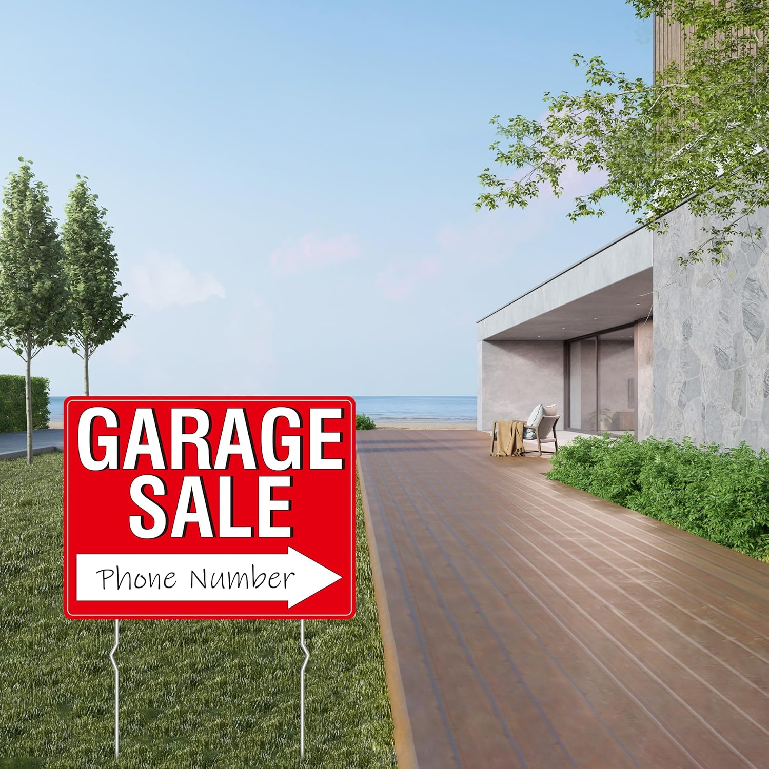 Garage Sale Sign, 3PCS Double Sided Yard Sale Signs with 6 Metal Stakes & 960 Sale Price Labels, Large Font, Fluorescent Neon Color, All-Weather Plastic Sign with Arrow for Garage Sale, Outdoor Estate image number 6