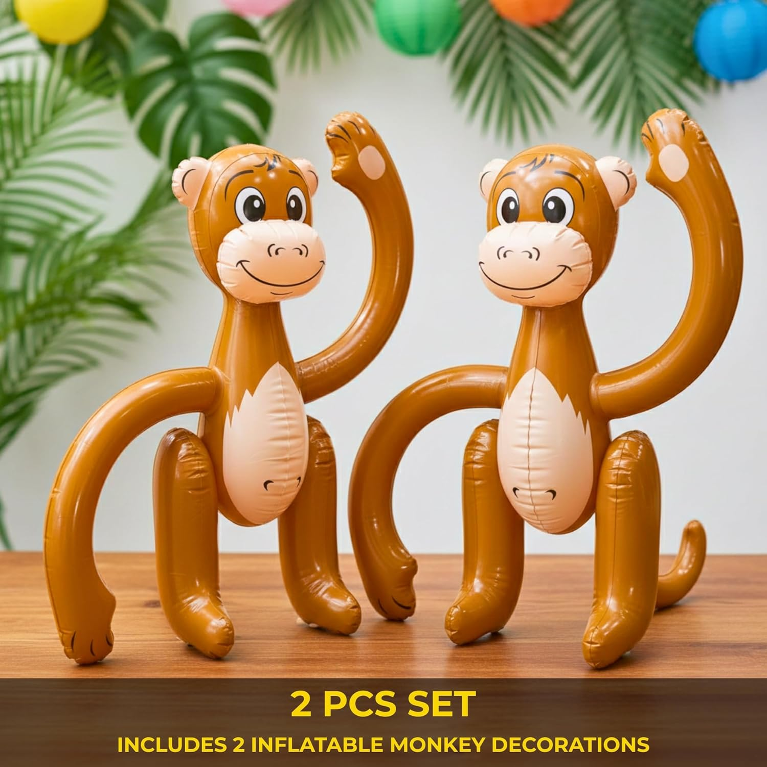 SHATCHI Inflatable Blow up Brown Monkey Chimp Tropical Summer Pool Beach Hawaiian African Fancy Dress Party Decoration Hen Stag Do Accessories, (1Pc-12Pcs), 2Pcs image number 3