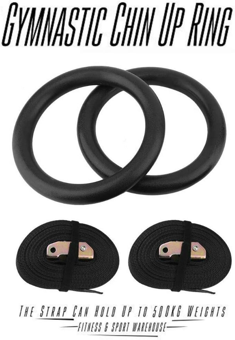 HCE Gymnastic Rings with Adjustable Straps & Metal Buckles, Non-Slip Olympic Ring Hoops Pair - Gym Rings, Strength Training, Pull-Ups, Dips or Chin-Ups Sports Fitness Exercise Workout - Wood image number 3
