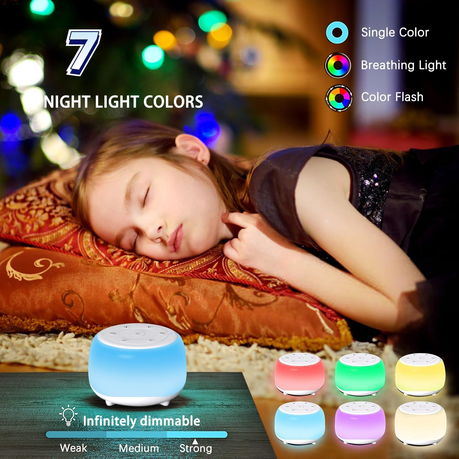 Xkimos White Noise Machine Baby and Adult, 34 Soothing Sounds White Noise Machine, 7 Color Lights Portable Baby Night Light Sound Machine for Kids Sleeping with 3 Auto-Off Timer & 30 Levels of Volume image number 6