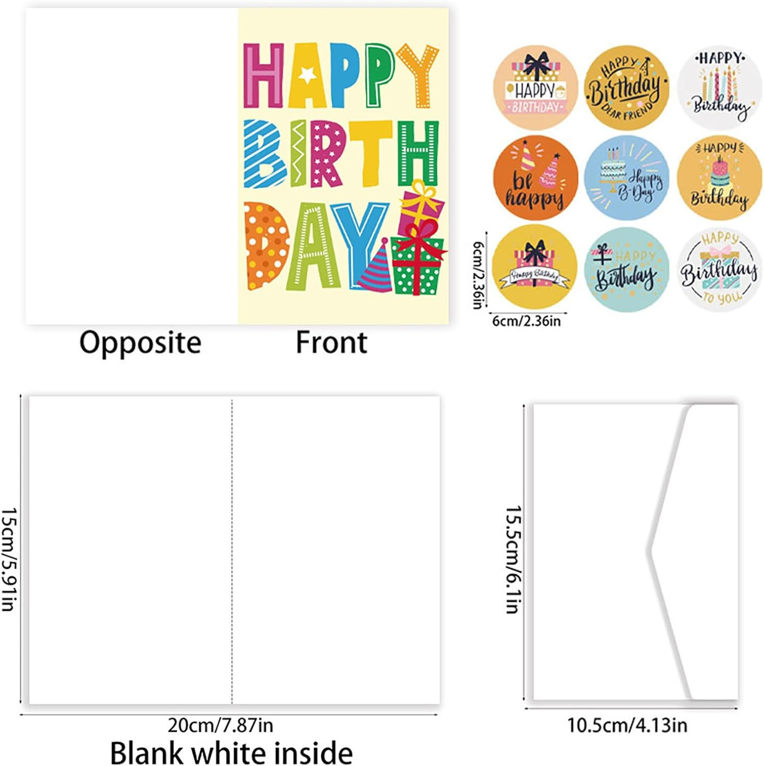12PCS Birthday Cards Assortment, 4.13X 6.1 Inch 12 Cards with Envelopes and 18PCS Stickers,Congratulation Card Best Birthday for Husband Wife Mother Father Children Boys Girls image number 5