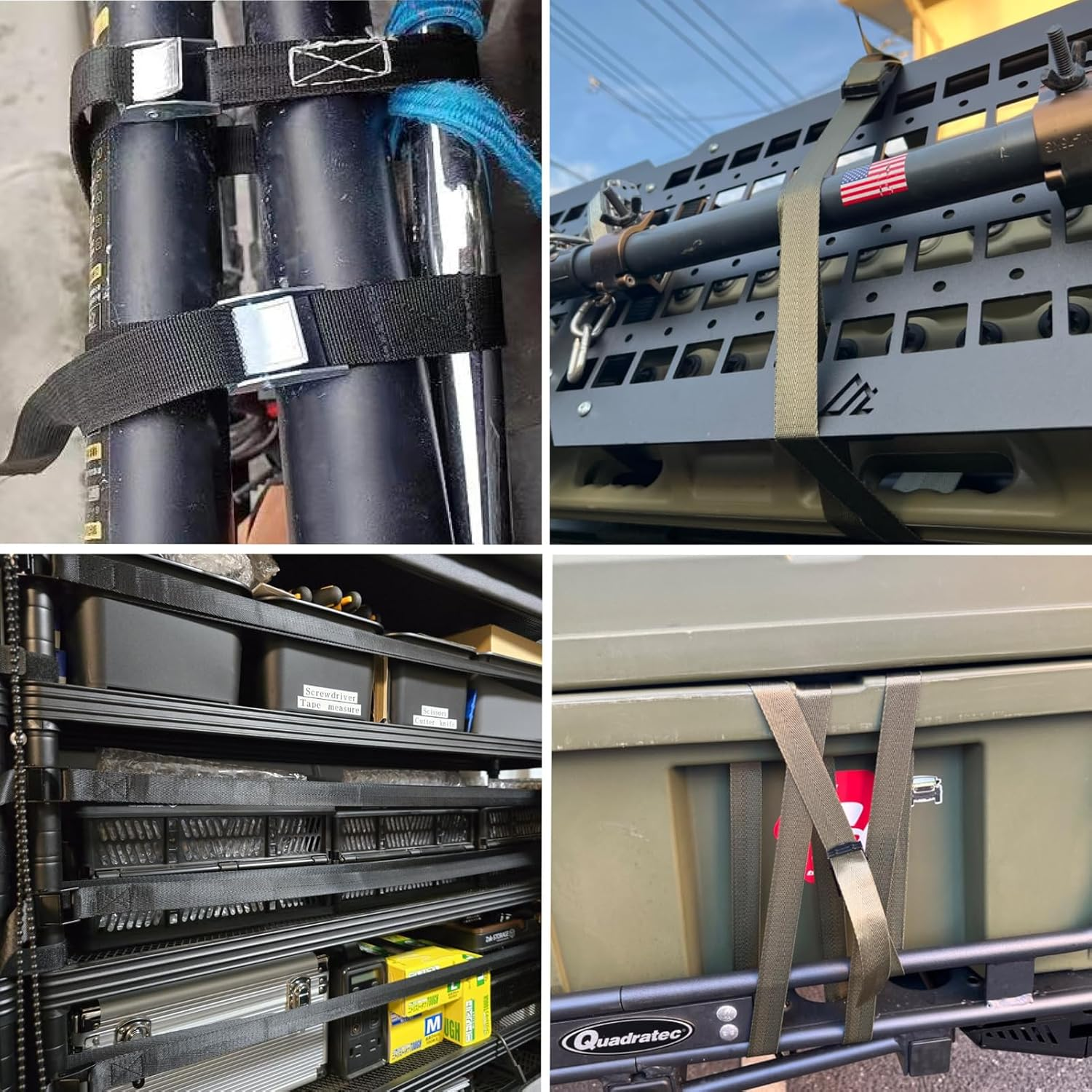 Azarxis Lashing Tie down Straps Cinch Webbing with Adjustable Heavy Duty Cam Buckle for Securing Cargo Roof Rack Motorcycle Kayak Surfboard Truck Luggage (2M, Orange - 4 Packs) image number 5