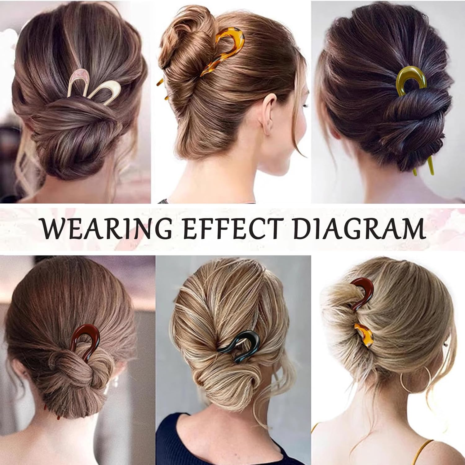 FOSDICK Pack of 6 U-Shaped Hair Pins, French Hair Fork, French Twist Hair Pins for Women Girls All Hair Types Updo Styling