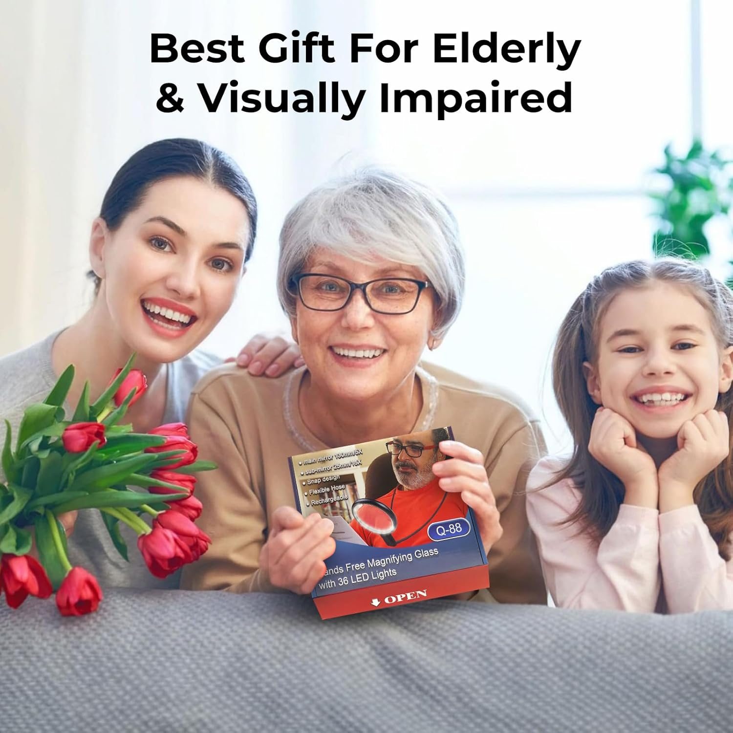 5X Magnifying Glass with 36 LED Light, 5.2 Inch Large Magnifier with 3 Light Modes Hands Free, Neckwear Magnifying Glass with Flexible Gooseneck for Close Work, Reading, Sewing Low Vision Seniors image number 1