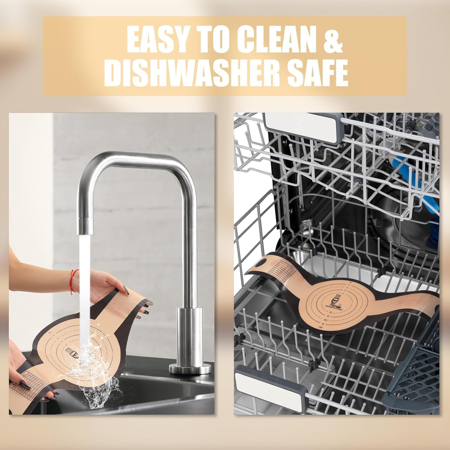 Folksy Super Kitchen 2 Pcs Extra Wider Silicone Bread Sling for Dutch Oven,Non-Stick Silicone Bread Baking Mat for Sourdough,Silicon Dough Lifter Liner with Longer Handles(22.6 * 8.3 Dark Gray,Black)&hellip; - Brown,Grey image number 5