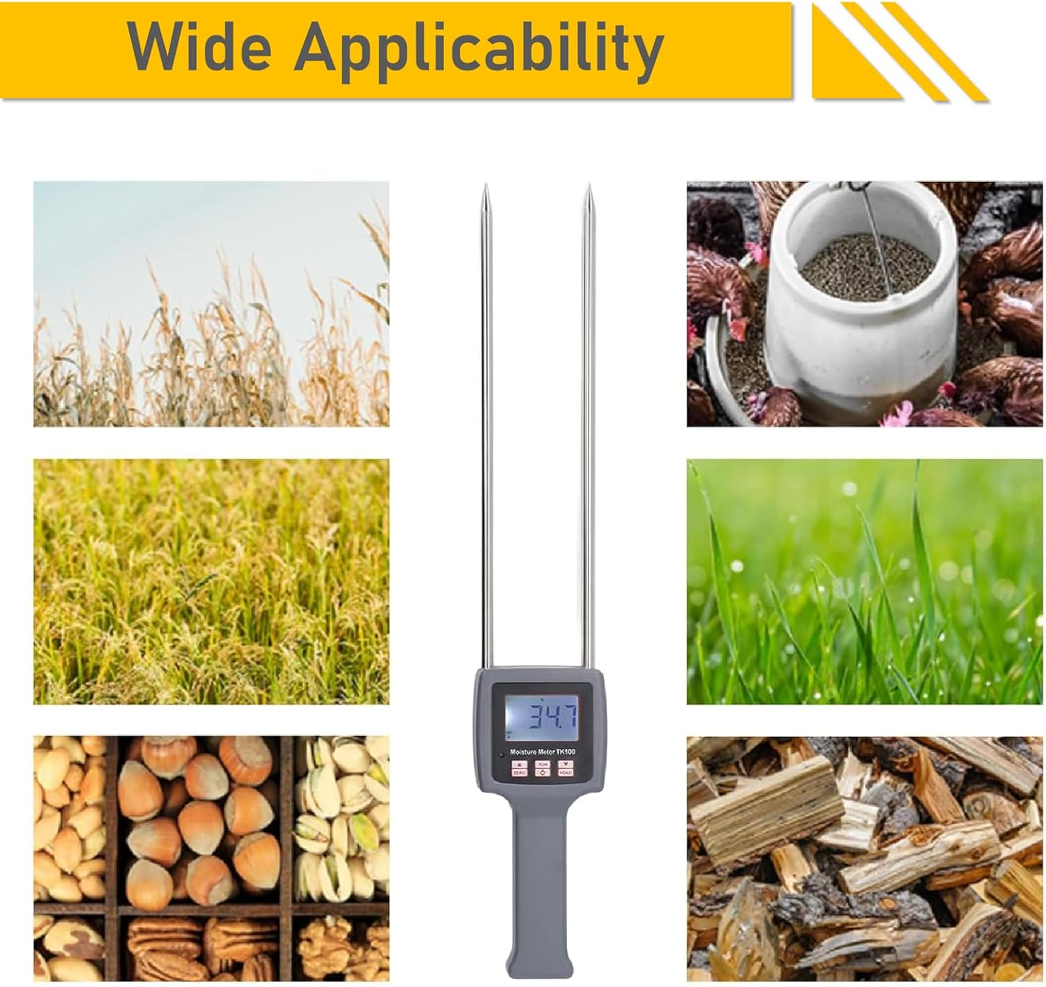 TK100H Portable Hay Moisture Meter, 0-80% Digital LCD Grain Meter, Hay Bale Moisture Tester, Hay Meter Probe Humidity Tester for Cereal, Straw, Bran Froage Grass, Leymus Chinensis, Alfalfa image number 3