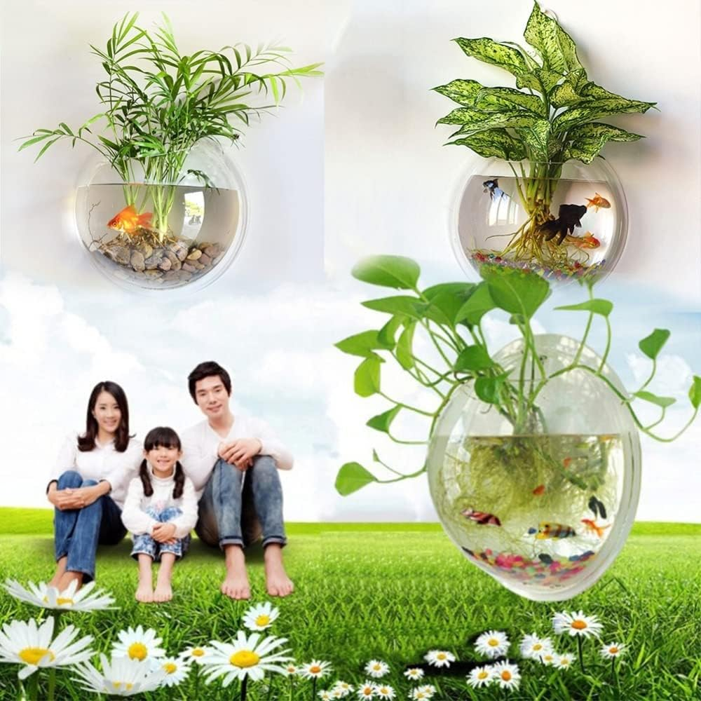 Acrylic Fish Bowl Wall Hanging Aquarium Tank Aquatic Pet Supplies Pot Plant Vase Mounted Home Decoration (Color : Clear, Size : 15Cm) image number 4