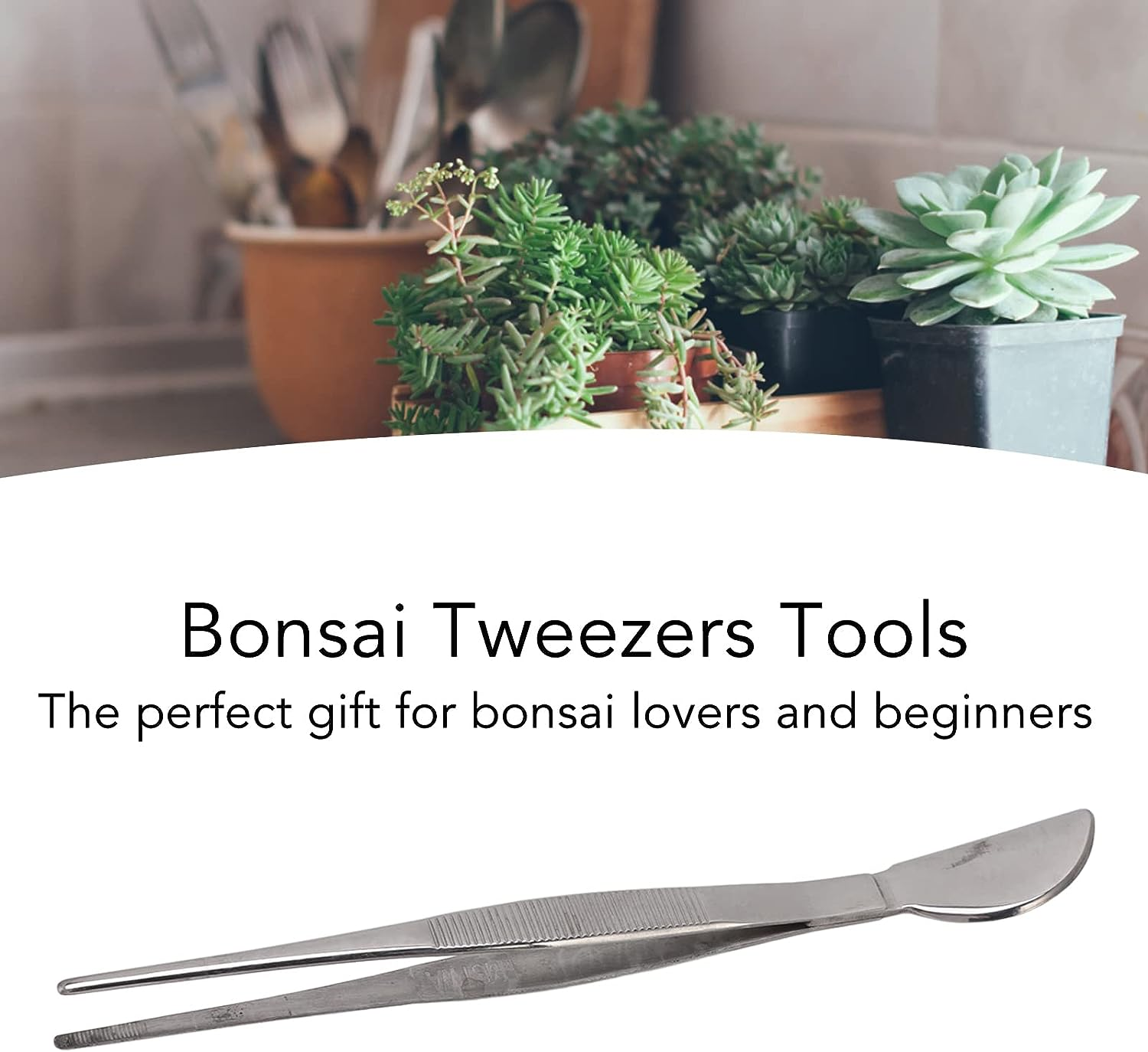 Bonsai Tweezers, Stainless Steel Long Tweezers with Crescent Moon Spatula Head for Potted Loosening Soil Planing Grass and Removing Dead Leaves Weeds image number 5