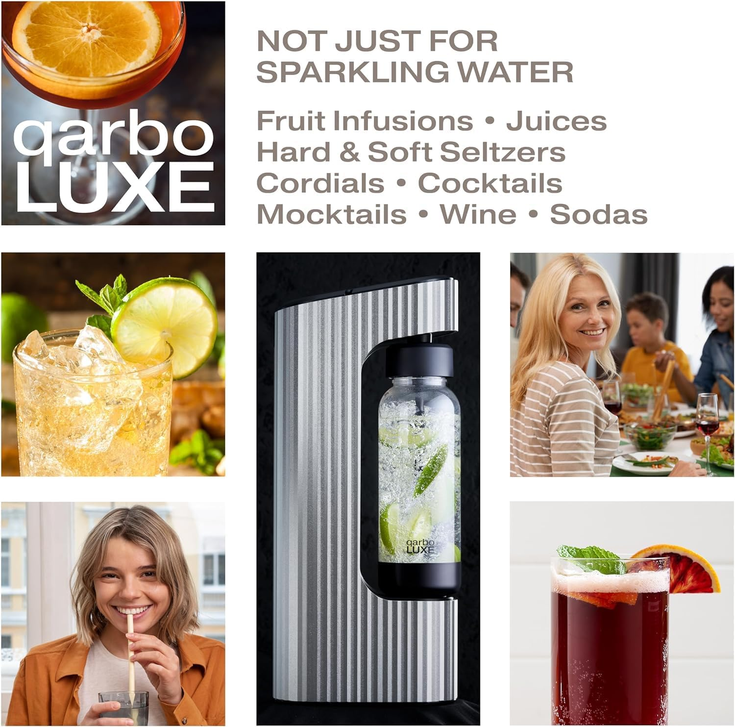 Twenty39 Qarbo LUXE Premium Sparkling Water Maker Machine - Soda Beverage Carbonator for Home, Seltzer & Carbonated Beverage Dispenser, Water Carbonation Fizz Maker (Amalfi Silver) image number 3