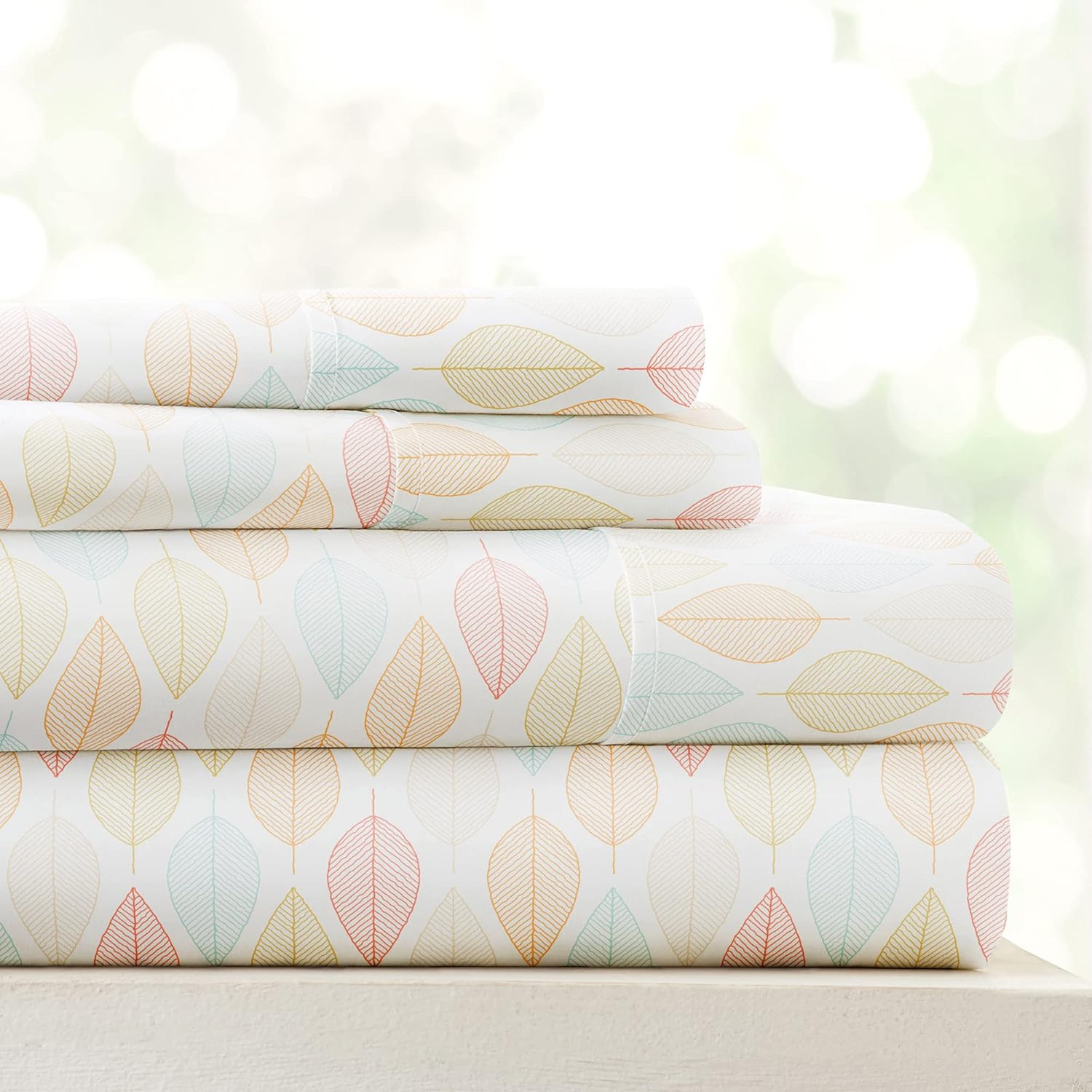 Becky Cameron Premium Ultra Soft Fall Foliage Pattern 4 Piece Bed Sheet Set, Twin, Yellow