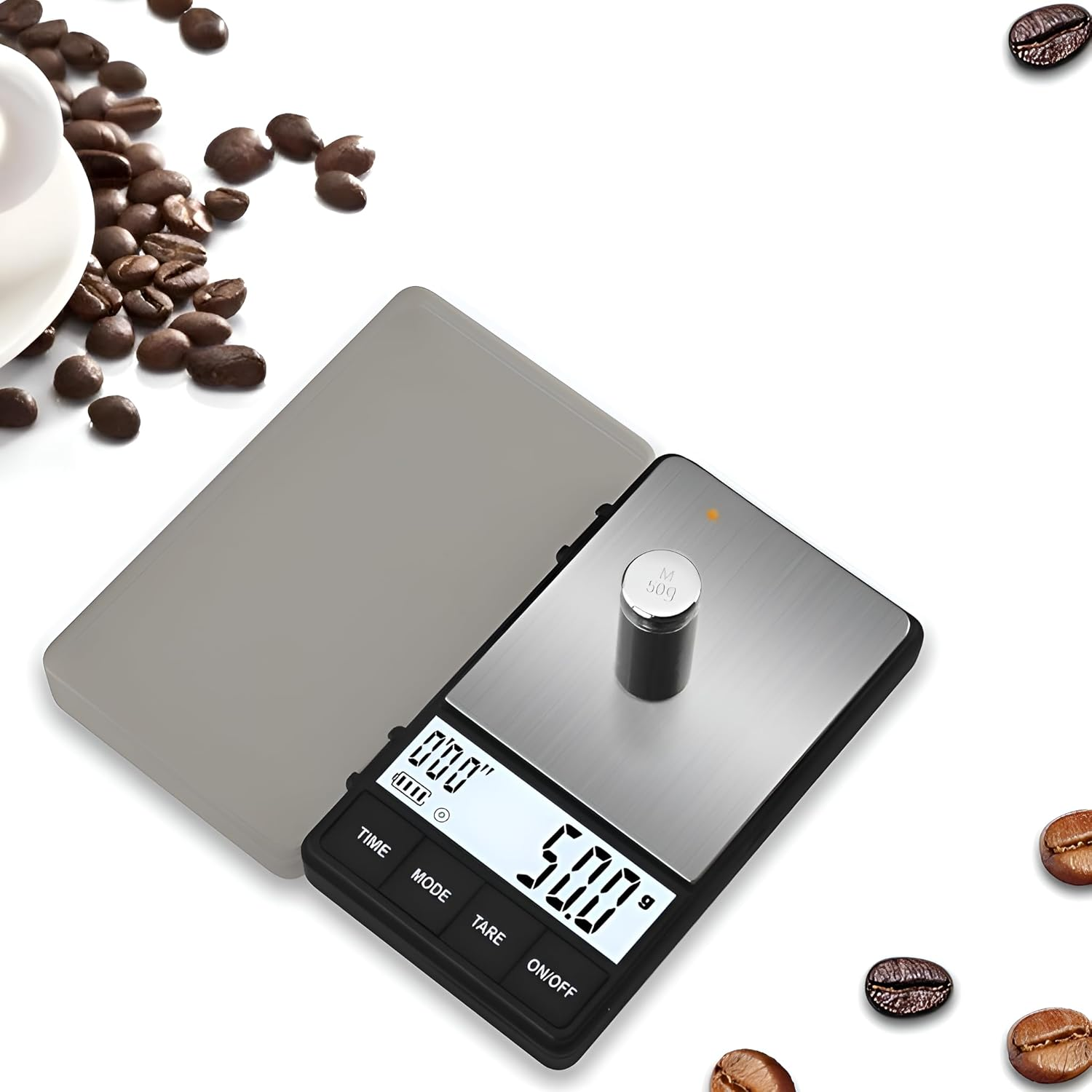 Youerte Espresso Scale with Timer 1000G X 0.1G Small & Thin Travel Coffee Scale, Mini Digital Scale Grams and Ounces with Large Backlit LCD Stainless Steel Pocket Food Scale Drip Tray Pulling Scale image number 1