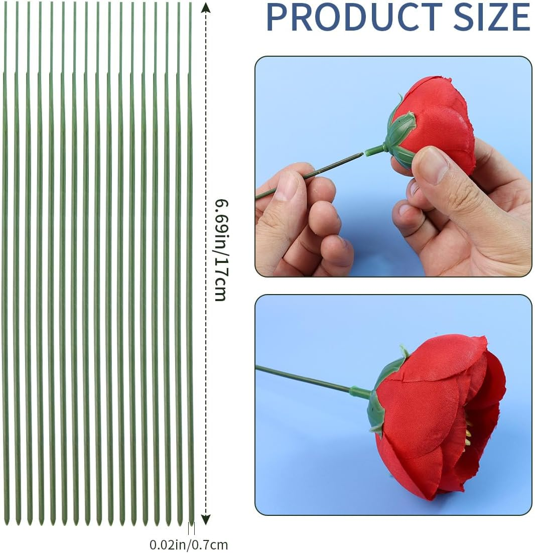 Green Floral Stems - 100Pcs Plastic Flower Rods for Bouquets and Arrangements, Ideal for Crafts and Florists (17CM /6.7In) image number 6