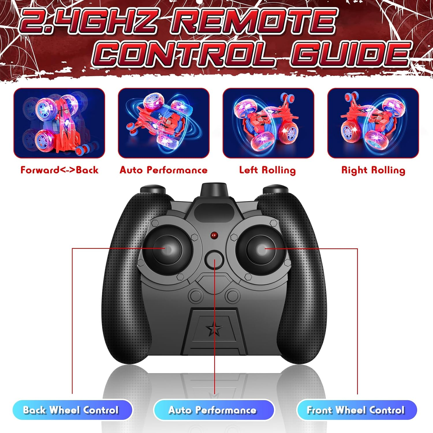 Lehoo Castle Remote Control Car, Kids Toys RC Stunt Car, 360&deg;Rotating RC Cars with Headlights, Boys Toys Rechargeable Toy for 3 4 5 Year Old Boy Toy image number 2