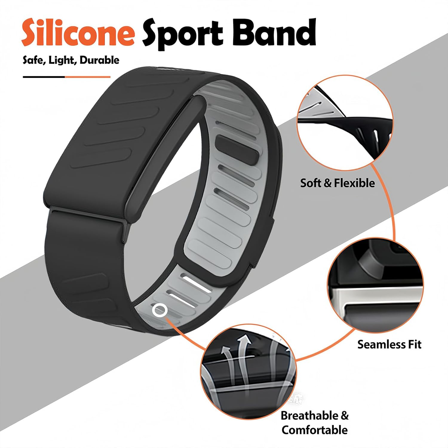 Silicone Wristband Compatible with WHOOP 4.0 & 3.0, Durable Soft Silicone Sports Loop Replacement Strap with Metal Frame Connector, Adjustable Waterproof Breathable Band for Men & Women (Black) image number 5