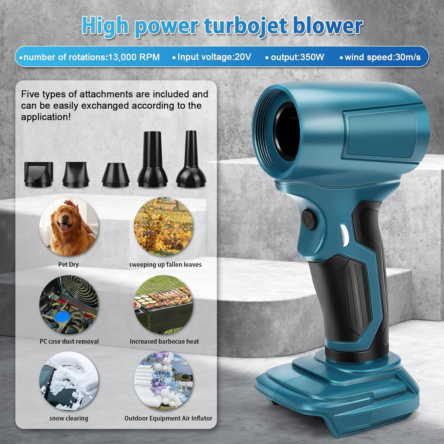 Battery Dust Blower for Makita 18 V, 85000 RPM, Portable Brushless, Turbo Powered Jet Blower with 2 Nozzles (No Battery), Improves Stepless Speed Control