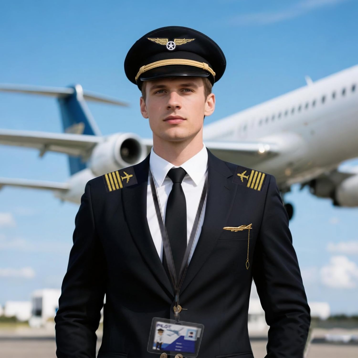Airline Pilot Captain Hat Kit Pilot Costume Accessories Set for Men Adults Tie Wings Patch Halloween Cosplay Supplies