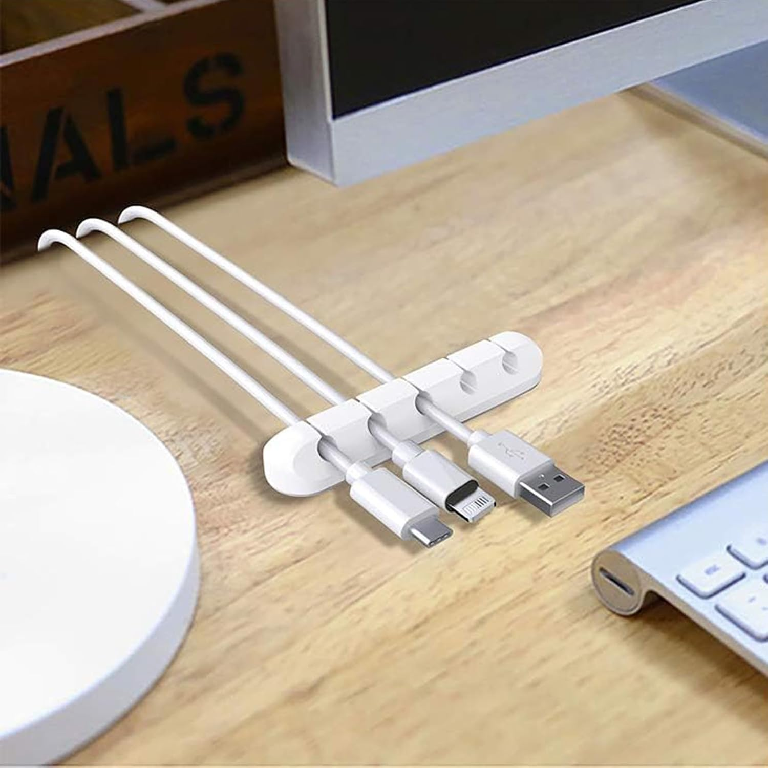 White Cable Clips, Cord Organizer Cable Management, Cable Organizers USB Cable Holder Wire Organizer Cord Clips, 3 Packs Cord Holder for Desk Car Home and Office (5,5, 3 Slots) image number 2