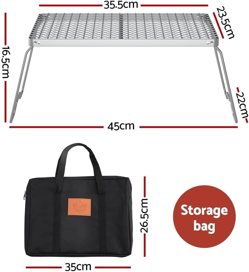 Grillz Portable Charcoal Grill, Foldable Camping BBQ Charcoal Grill Foldable Mesh Grills for Outdoor Cooking, Folding Grill Grate for Travel, Hiking, Picnic, 45Cm L X 23.5Cm W X 16.5Cm H image number 2