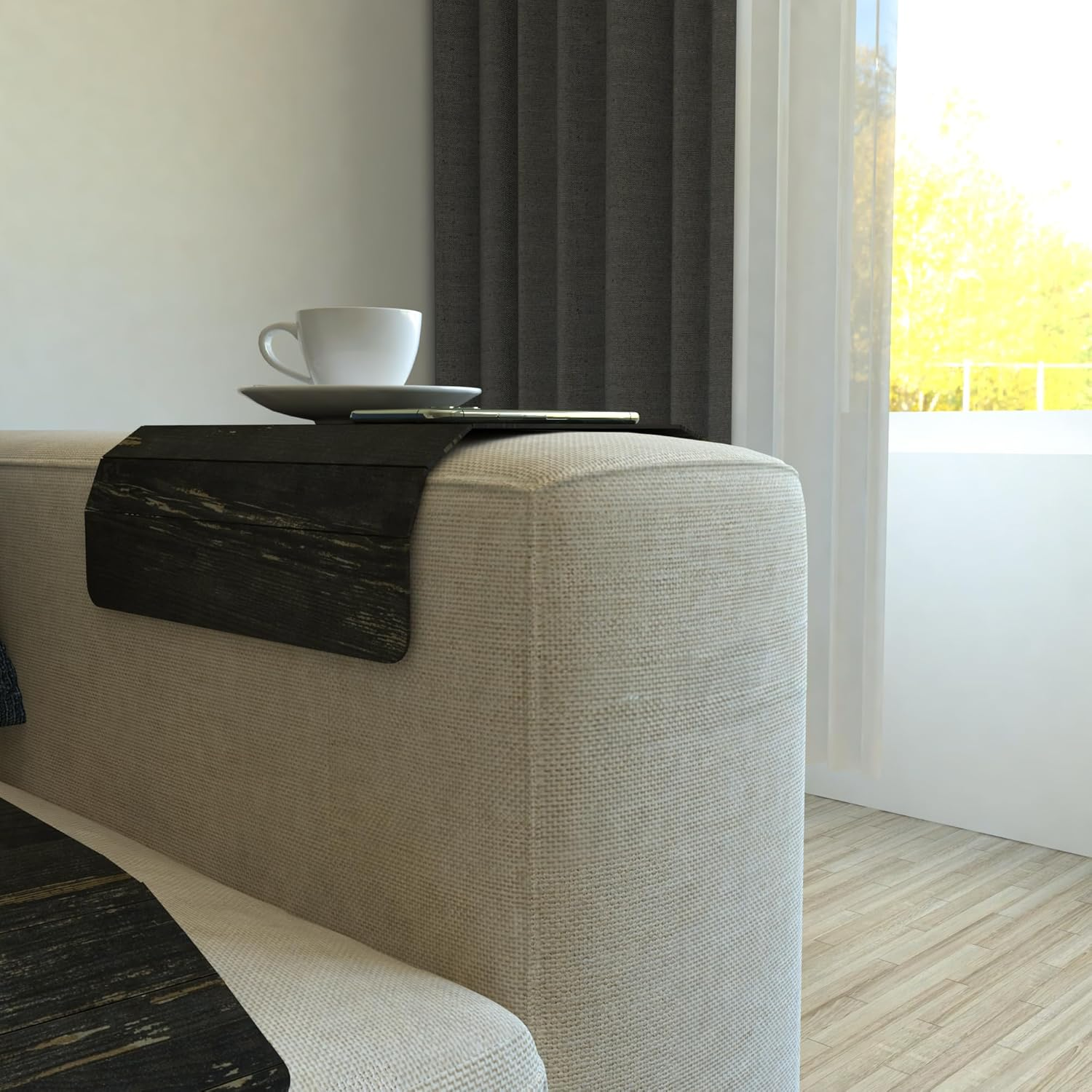 Ultimate Premium Products Wooden Sofa Tray, Armrest Tray Table for Couch, Foldable, Flexible Sofa Tray with 15.8"" X 11"", Snacks, Remote Control or Phone Holder Set of 2 | Dream image number 2