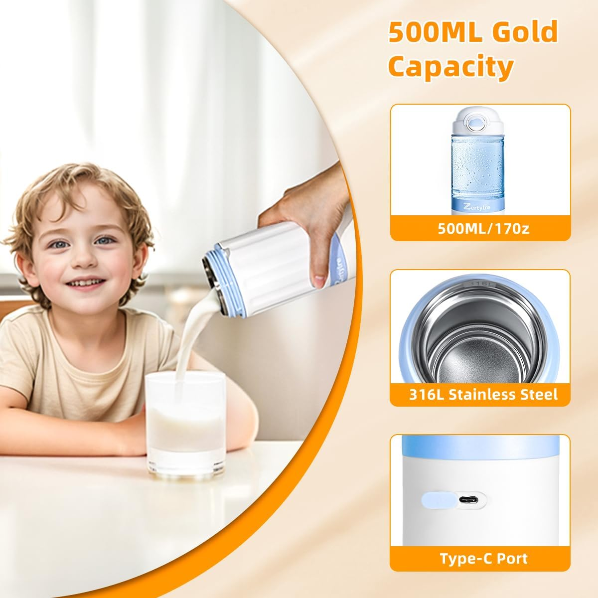 Portable Milk Warmer for Travel,2.5 Min Fast Heating for Breast Milk and Formula, Portable Bottle Warmer with 13500Mah Long Battery, 17Oz Large Capacity, Fast Charging Baby Bottle Warmer image number 6