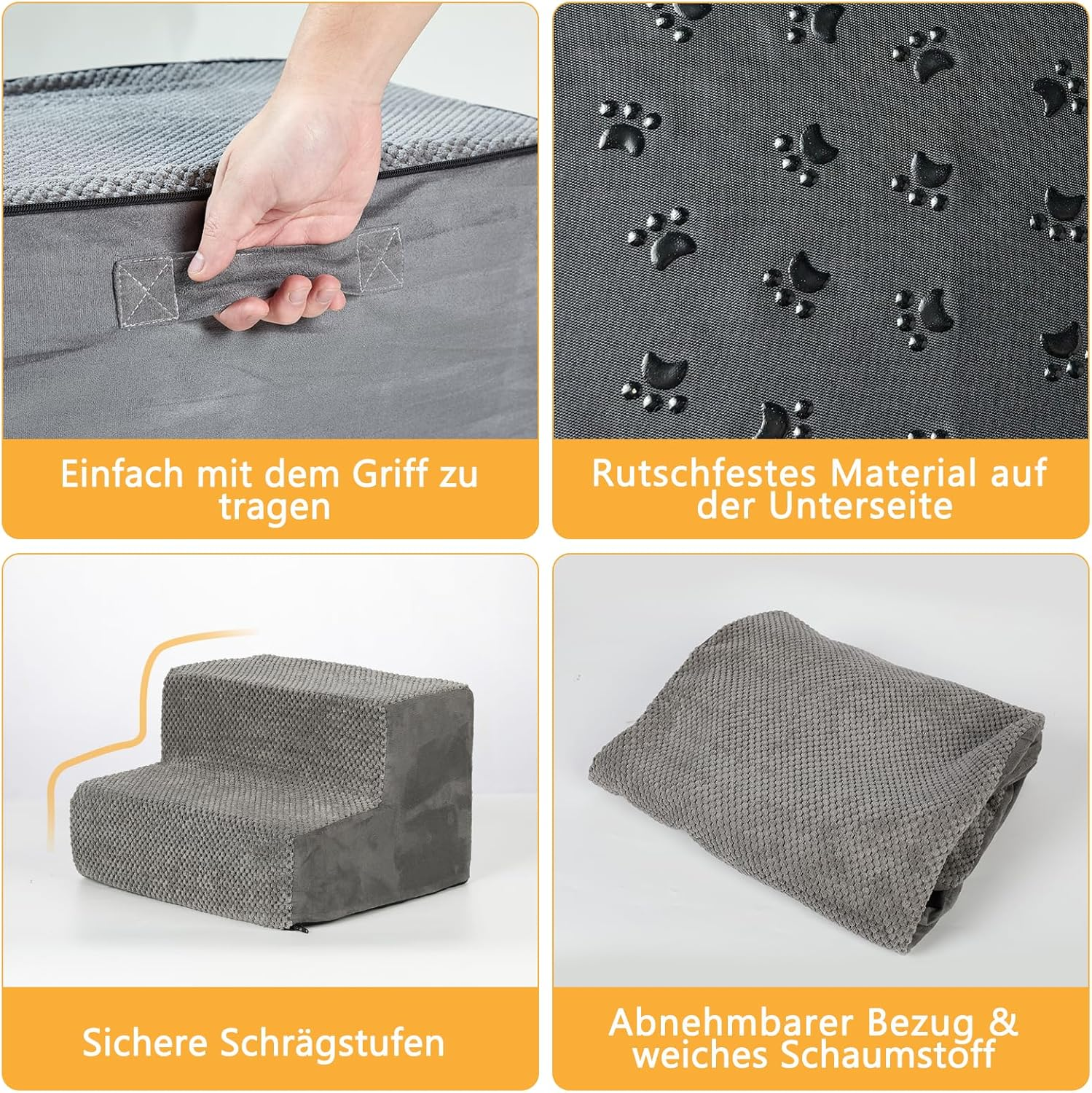 A.FATI Dog Stairs for Bed 60 Cm High, 5 Steps Dog Ramp for Box Spring Bed, Non-Slip Pet Stairs 60 Cm High for Small/Injured Dogs, Cats, Cat Stairs for Old Cats, Colour in Grey image number 5