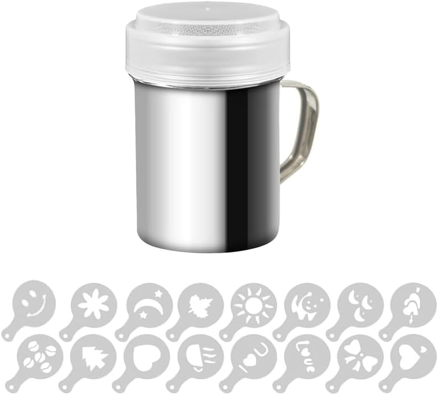 Stainless Steel Powder Shakers, Mesh Shaker Powder Cans for Coffee Cocoa Cinnamon Powder with Lid, with 16 Pcs Printing Molds Stencils image number 4