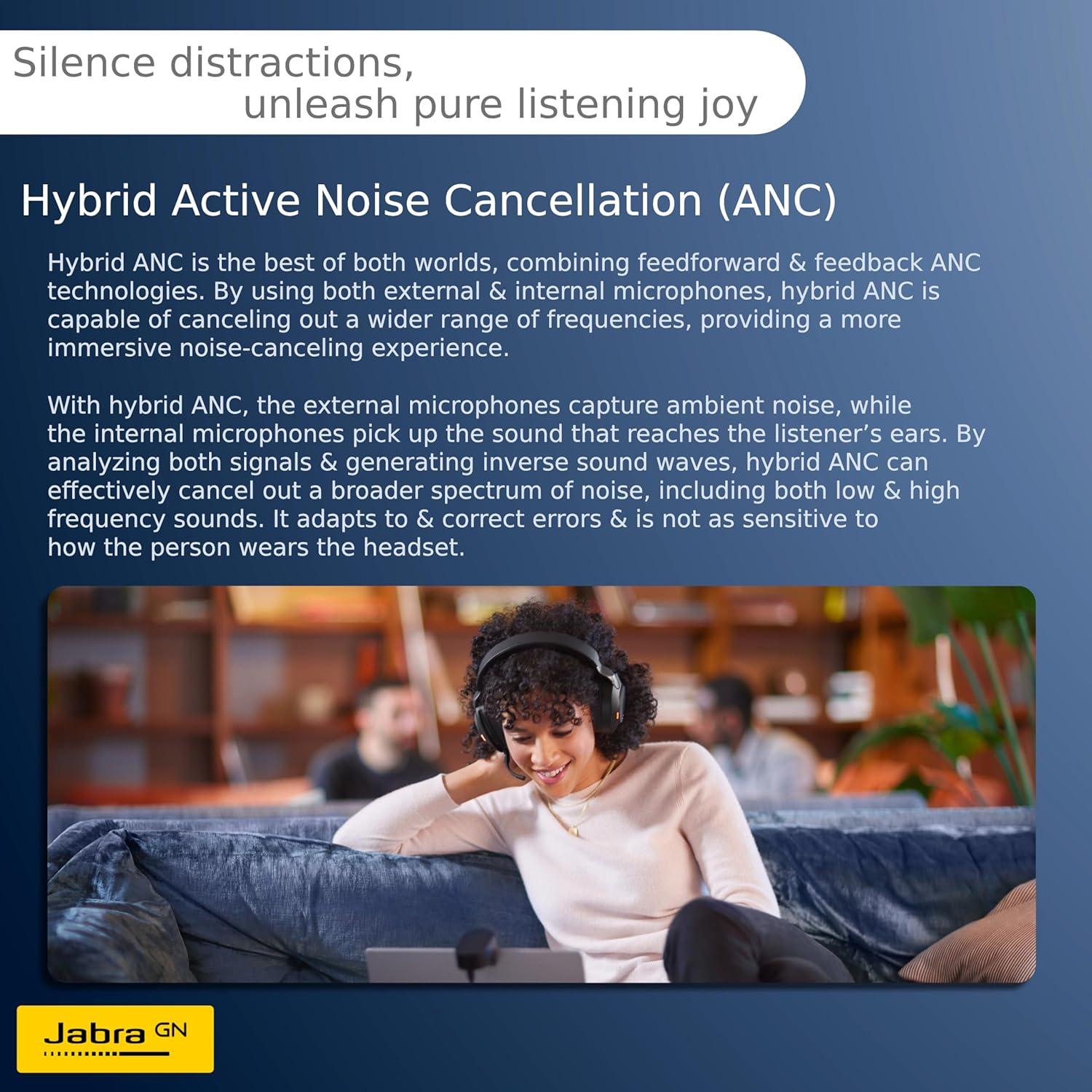 Jabra Evolve2 85 Noise Cancelling Headphones with Mic - Hi-Res Premium Sound - Wireless Office Headset with 10 Microphone ANC Array - over Ear Bluetooth - 37Hr Batt - Teams USB-C + Wireless Charger image number 6