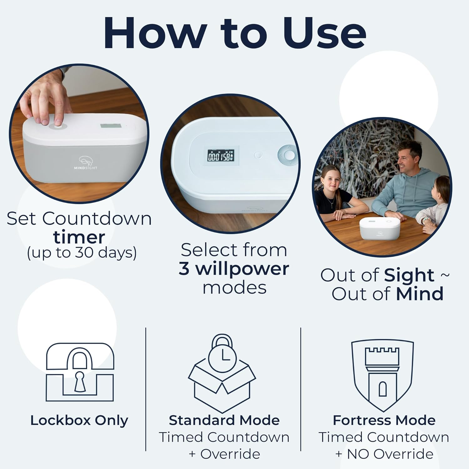 Mindsight Timed Lock Box to Help Detach from Phone, Video Games, Snacks & Cravings | Out of Sight Out of Mind | Simple Mindfulness Tool to Live in the Moment | Stress & Anxiety Relief | Teens/Adults - Wood Grain Look image number 7