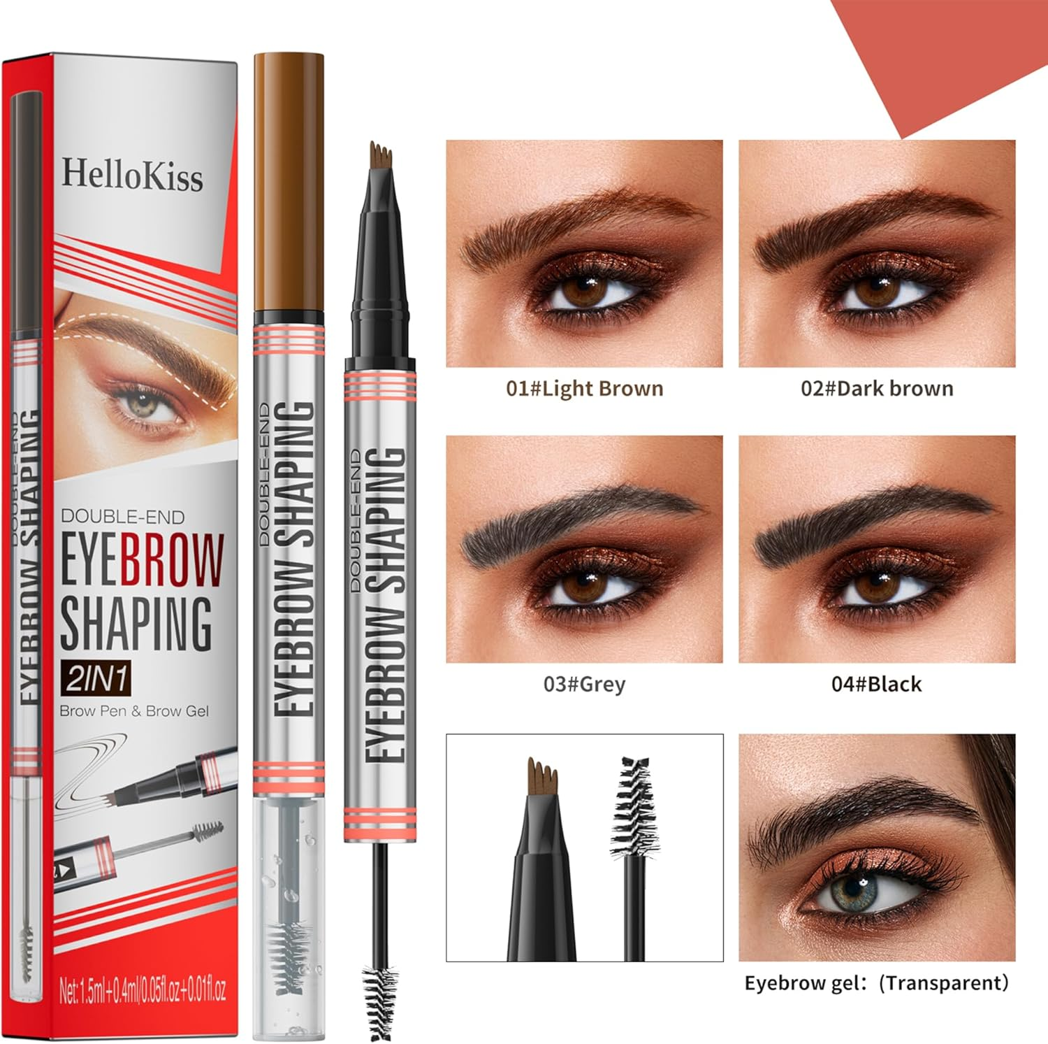 4-Fork Liquid Brow Pen + Waterproof Dual-End Brow Gel and Shaping Brush (Black) image number 3