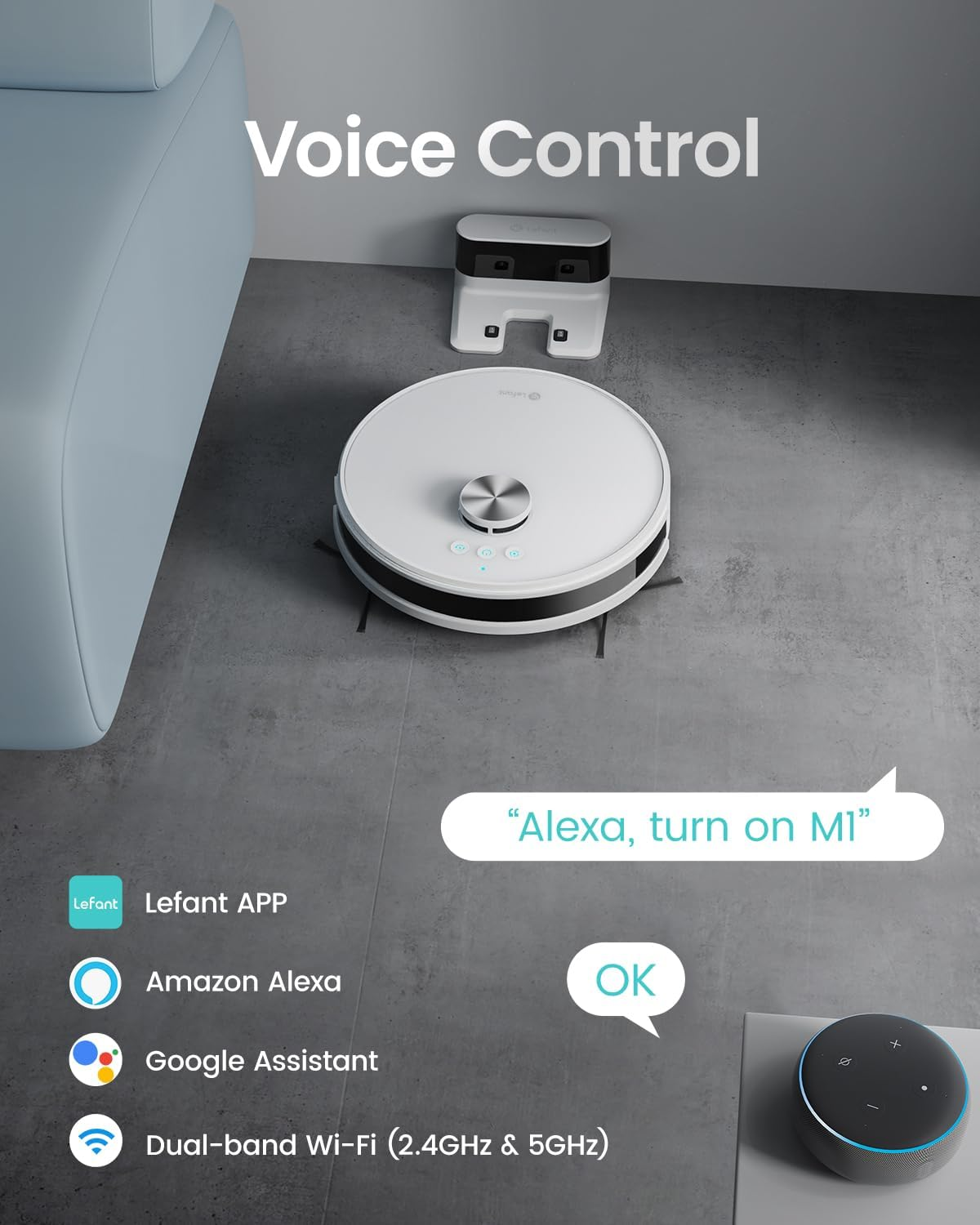 Lefant Robot Vacuum and Mop, Updated Mapping Dtof Navigation, Custom Cleaning, Multi-Floor Mapping, 4000Pa Powerful Suction, No-Go Zones, APP, Alexa & I Watch Control, Support 2.4G & 5G Wifi, M1 image number 4
