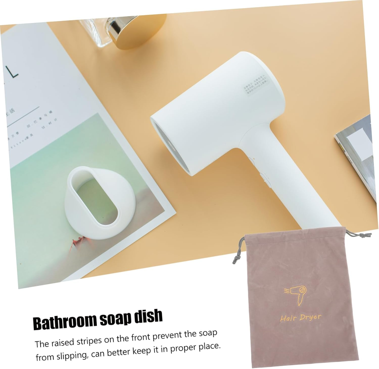 HAKIDZEL Hair Dryer Bag Drawstring Storage Pouch Portable Cloth Hair Dryer Organizer for Travel 23X30Cm Grey Velvet Embroidery image number 2