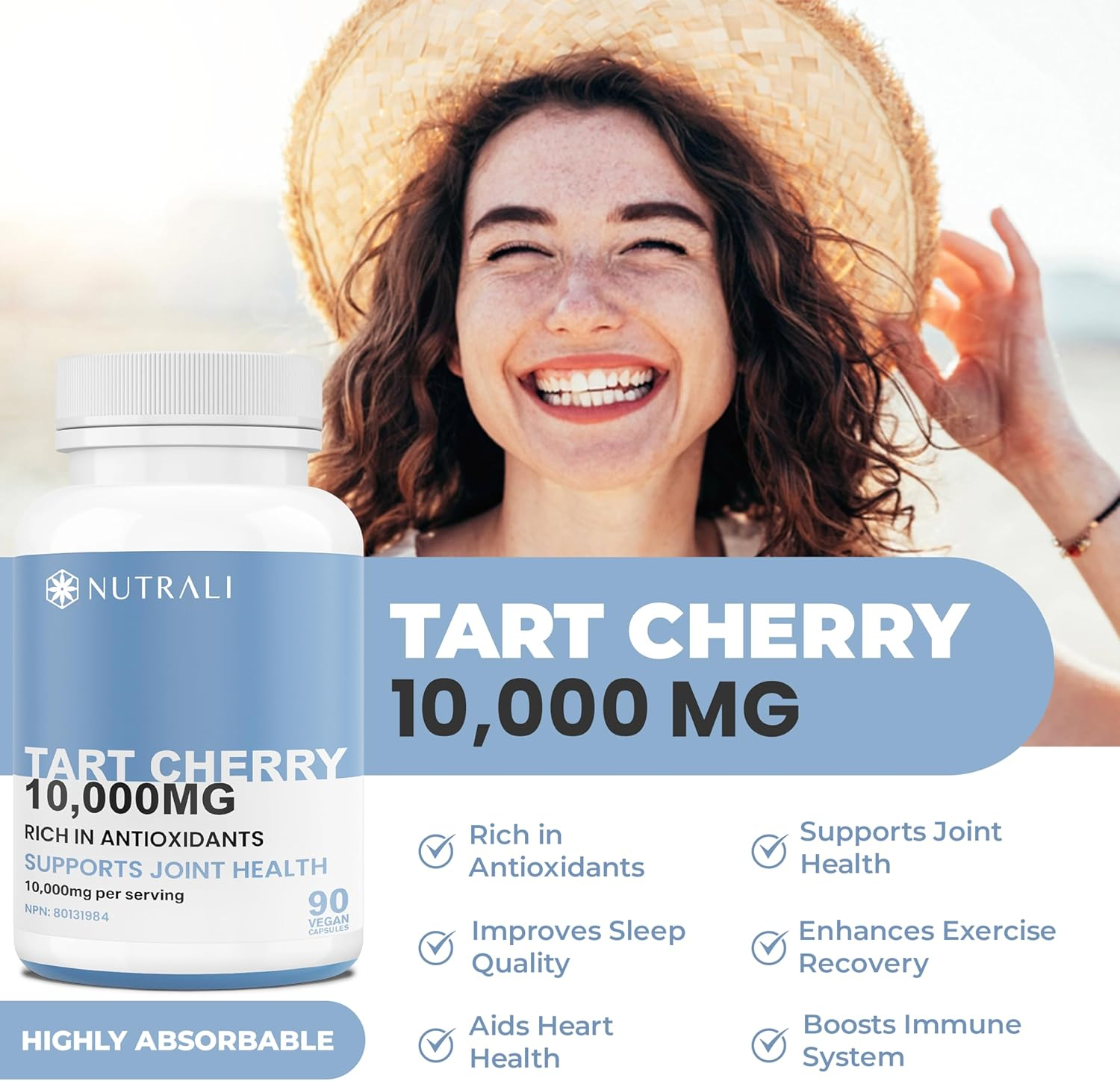 New 10X EXTRACT TART CHERRY Capsules 10,000Mg per Serving, Powerful Antioxidant, Tart Cherry Supplement for Gout Relief, Ideal for Women and Men, Non-Gmo, Vegan, Gluten Free. 90 Capsules. image number 2