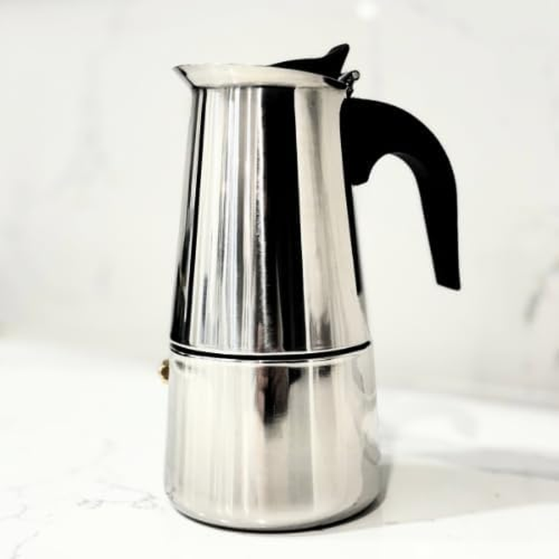 18 Grams Stainless Steel Moka Pot 4-Cup 200Ml Stovetop Espresso Maker &ndash; Induction Compatible Coffee Brewer with Ergonomic Handle-Free 100G Blend213 Coffee