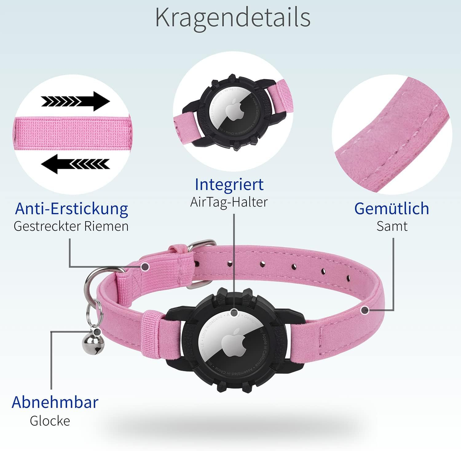 Airtag Cat Collar, Integrated Apple Air Tag Cat Collars, Soft GPS with Airtag Holder and Bell, Lightweight Tracker Collar, Girls/Boys Cat (Pink) image number 4