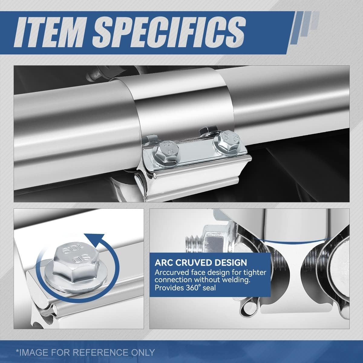 2.5 Inches ID Butt Joint Band Exhaust Muffler Seal Clamp Sleeve, Universal Use for 2.5" Outer Diameter Pipe, Stainless Steel image number 6