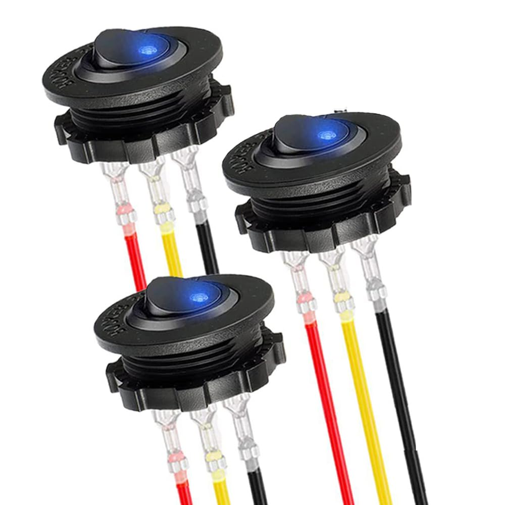 Round Toggle LED Switch, 3 Pack, 12V Car Truck Rocker Switch, 20A, 3 Pins with 9 Connection Cables image number 5