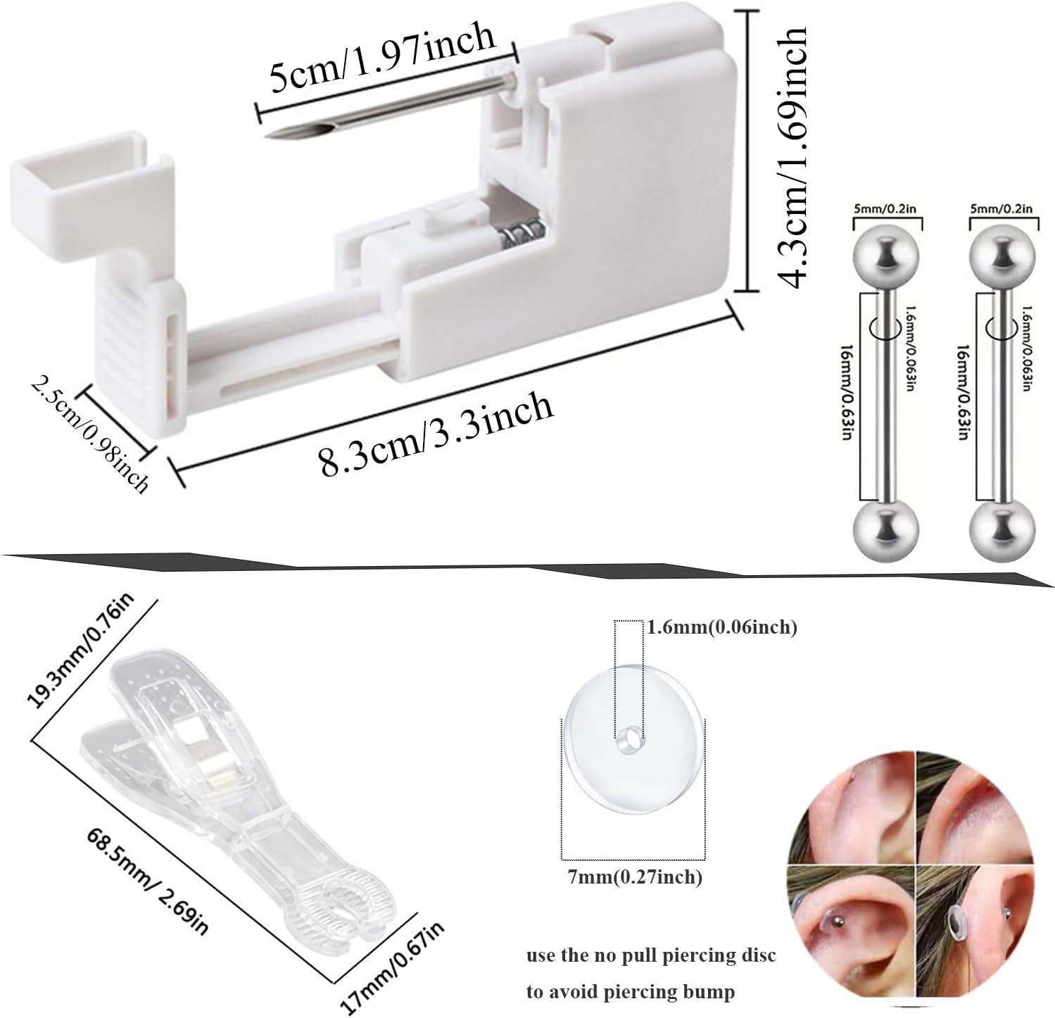 Orglace Body Piercing Kit for Nipple,Tongue,Eyebrow,Lip,Belly Button,316L Surgical Stainless Steel Ring,At Home Self Body Piercer Kit image number 1