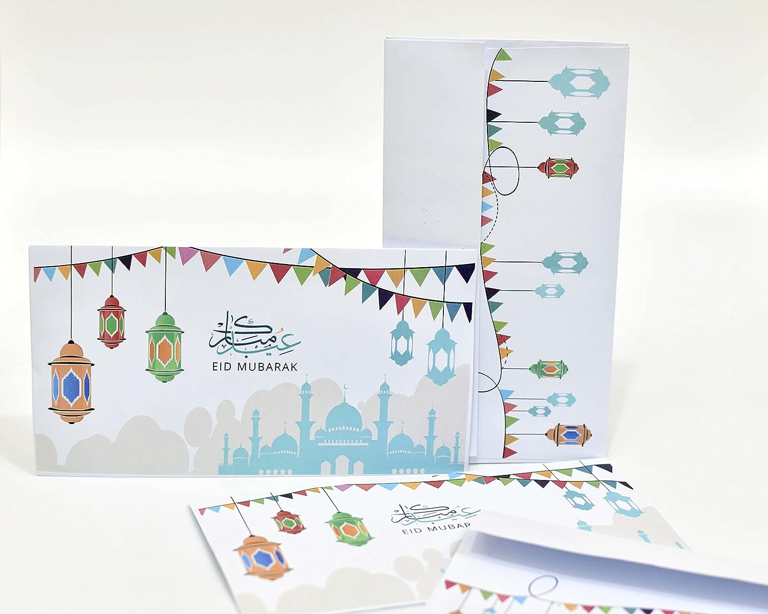 Confetti! Pack of 10 Eid Mubarak Ramadan Money Envelopes for Gifting - Happy Eid Laser Cut Envelopes (Lantern Print)
