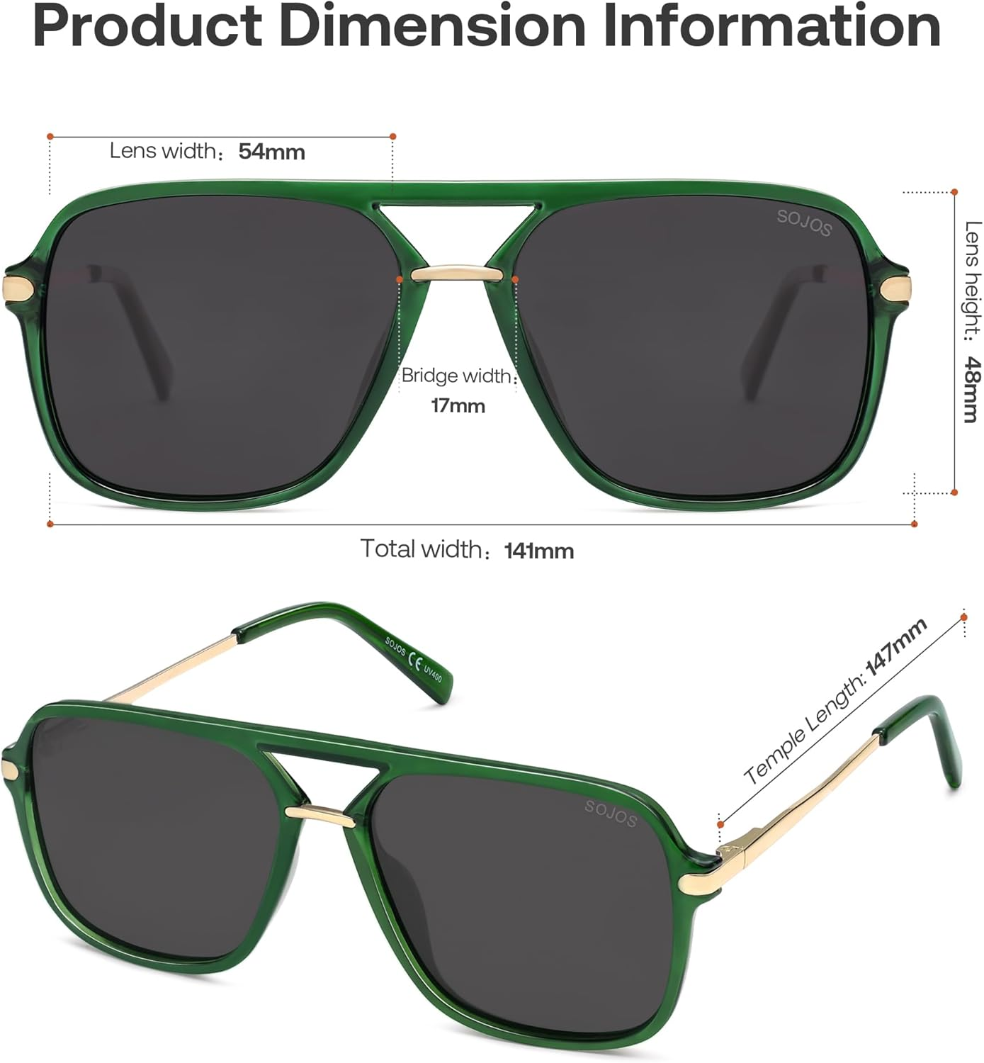 SOJOS Trendy Aviator Polarized Sunglasses for Women Men, Retro Vintage 90S Shades Sunnies SJ2229 - Black/Yellow image number 5