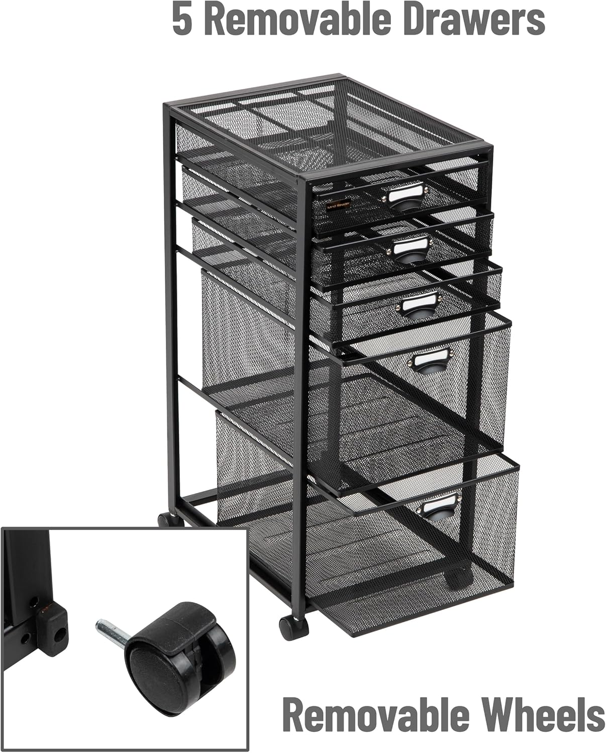 Mind Reader Cart with Drawers, Office Organizer, Utility Cart, Bathroom, Kitchen, Metal Mesh, 11" L X 14" W X 25" H, Black image number 6