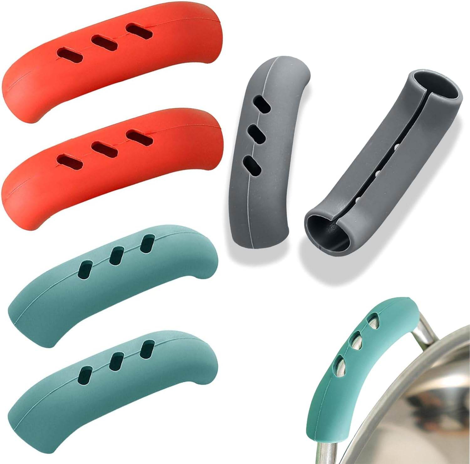 6Pcs Silicone Assist Handle Holder Grip,Non Slip Pot Grip Handle Sleeve,Non-Slip Pot Handle Covers, for Frying Cast Iron Skillet Metal Pan (3 Colors)