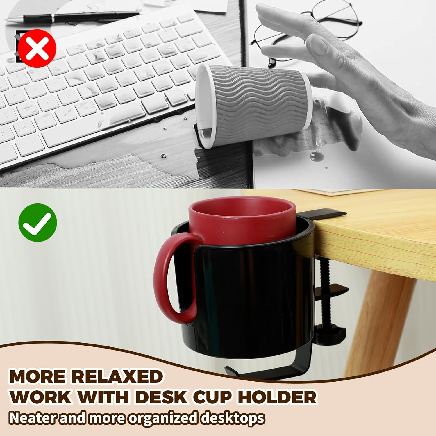 2Pcs Table Cup Holder, with Headphone Hanger, Adjustable Desk Holder Clip on Coffee Mug Organizer, Nonslip Tableside Cup Organizer, for Home Office Outdoors image number 4