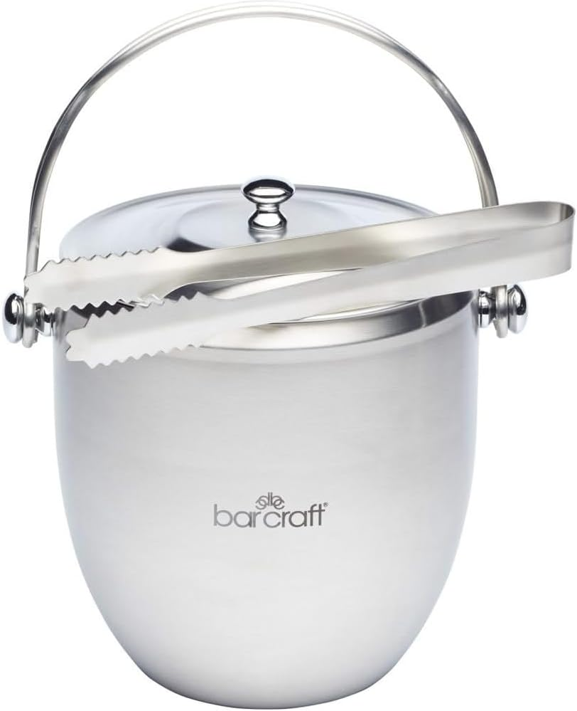 Barcraft Ice Bucket with Lid & Tongs Stainless Steel Gift Boxed