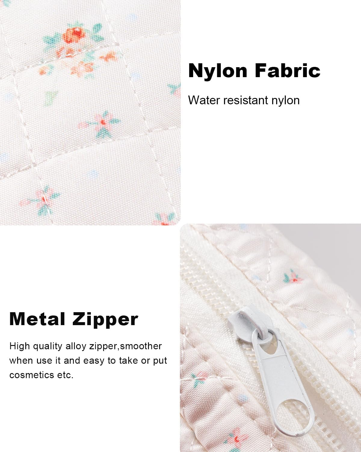 DDPOND Floral Makeup Bag, Small Cosmetic Bag for Women Girls, Cute Cotton Quilted Bag, Pink Floral - Brown Floral image number 5