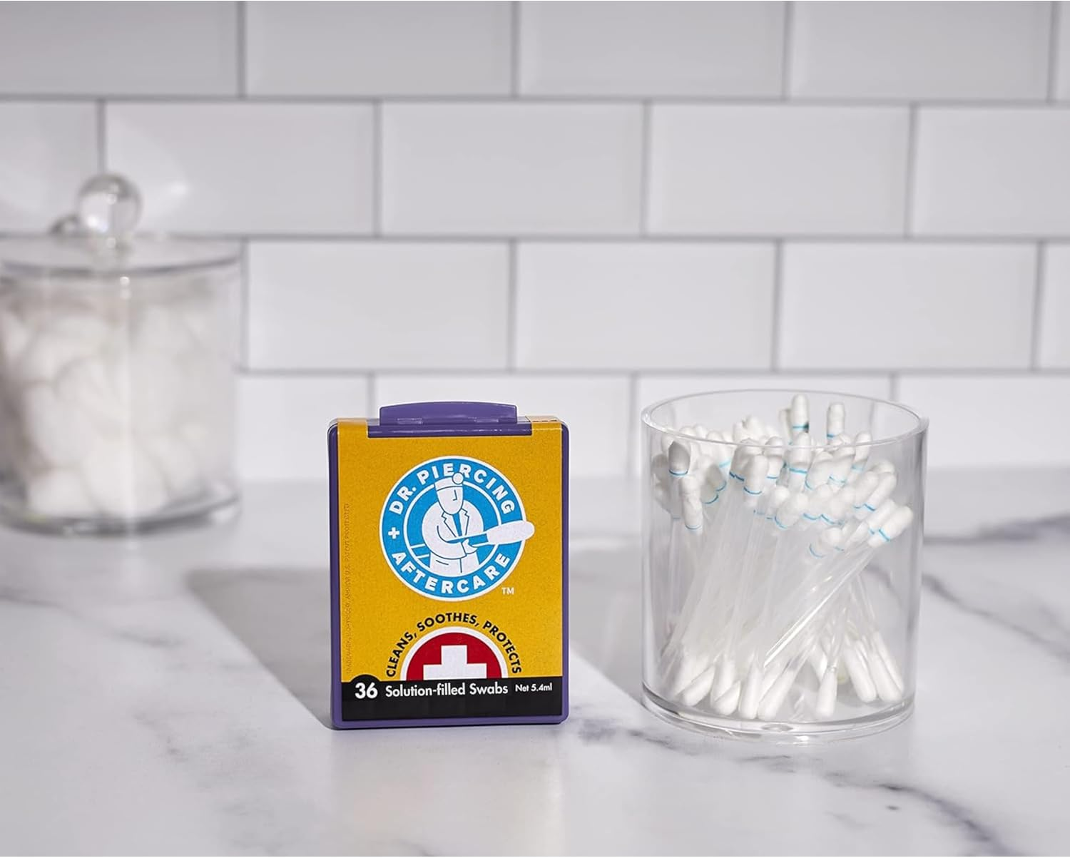 Dr. Piercing Aftercare Swabs &ndash; Piercing Bump Saline Solution for Cleansing Earring, Nose, Belly, and Ear Piercings &ndash; Gentle Saline Wash for a Refreshing Experience &ndash; 72 Easy-To-Use Swabs (2-Pack) image number 1