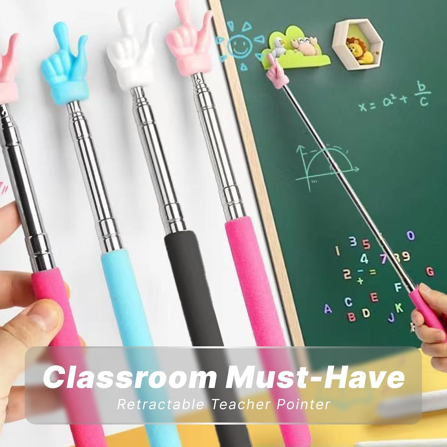 Set of 5 Telescopic Teachers Finger Pointer, Extendable Hand Pointer Stick for Classroom Use, Retractable Finger Pointers in White, Pink, Purple, Blue, Yellow, Ideal Teaching Aid for Educators image number 4